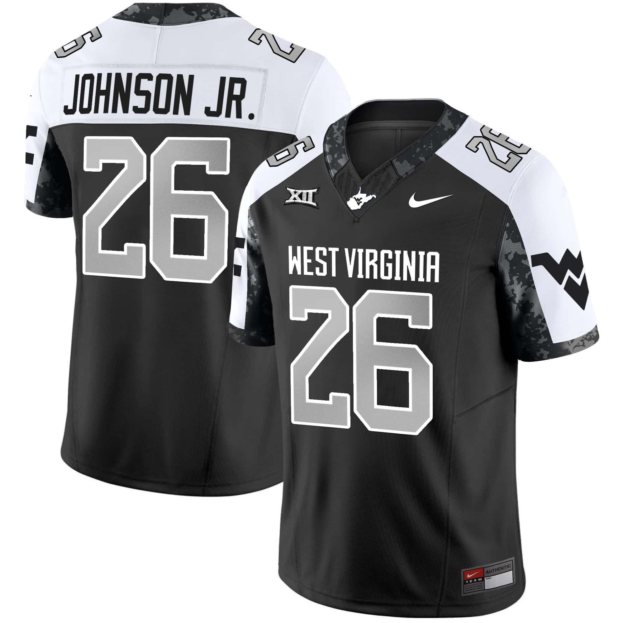 Men West Virginia Mountaineers #26 Johnson jr Black 2024 Nike Vapor Limited NCAA Jersey style 1